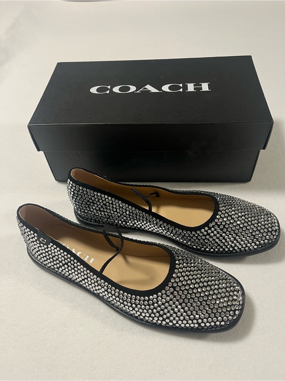 COACH Emilia Crystal Mary Jane Flats  Black.  Size 6.5B
